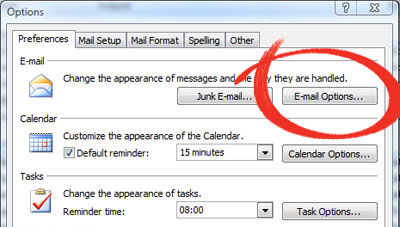 Microsoft Outlook Read Reciept - Options - E-mail Options