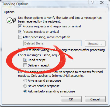 Microsoft Outlook Read Reciept - Tracking Options - Read Reciept